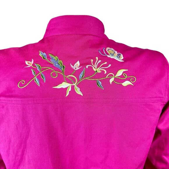 Quacker Factory Jacket Floral Butterfly Embroidered Full Zip Hot Pink Size Large - Picture 7 of 10